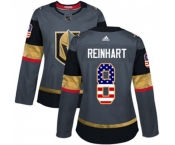 Women Adidas Vegas Golden Knights #8 Griffin Reinhart Authentic Gray USA Flag Fashion NHL Jersey