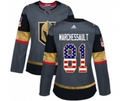 Women Adidas Vegas Golden Knights #81 Jonathan Marchessault Authentic Gray USA Flag Fashion NHL Jersey