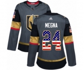 Women's Vegas Golden Knights #24 Jaycob Megna Authentic Gray USA Flag Fashion Hockey Jersey