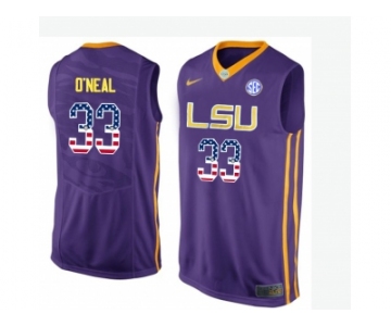 2016 US Flag Fashion Men's LSU Tigers Shaquille O'Neal #33 College Basketball Elite Jersey - Purple
