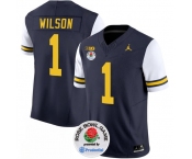 Men's Michigan Wolverines #1 Roman Wilson 2023 F.U.S.E. Navy White Rose Bowl Patch Stitched Jersey