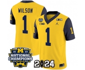 Men's Michigan Wolverines #1 Roman Wilson Yellow Navy 2024 F.U.S.E. With 2023 National Champions Patch Stitched Jersey