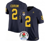 Men's Michigan Wolverines #2 Blake Corum 2023 F.U.S.E. Navy Blue Rose Bowl Patch Stitched Jersey