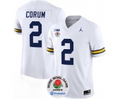 Men's Michigan Wolverines #2 Blake Corum 2023 F.U.S.E. White Rose Bowl Patch Stitched Jersey