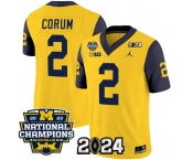 Men's Michigan Wolverines #2 Blake Corum Yellow Navy 2024 F.U.S.E. With 2023 National Champions Patch Stitched Jersey