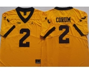 Men's Michigan Wolverines #2 CORUM Yellow Stitched Jersey