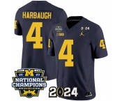 Men's Michigan Wolverines #4 Jim Harbaugh Navy 2024 F.U.S.E. With 2023 National Champions Patch Stitched Jersey