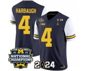 Men's Michigan Wolverines #4 Jim Harbaugh Navy White 2024 F.U.S.E. With 2023 National Champions Patch Stitched Jersey