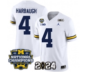 Men's Michigan Wolverines #4 Jim Harbaugh White 2024 F.U.S.E. With 2023 National Champions Patch Stitched Jersey