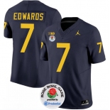 Men's Michigan Wolverines #7 Donovan Edwards 2023 F.U.S.E. Navy Blue Rose Bowl Patch Stitched Jersey