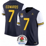 Men's Michigan Wolverines #7 Donovan Edwards 2023 F.U.S.E. Navy White Rose Bowl Patch Stitched Jersey