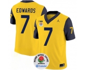 Men's Michigan Wolverines #7 Donovan Edwards 2023 F.U.S.E. Yellow Navy Rose Bowl Patch Stitched Jersey