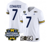 Men's Michigan Wolverines #7 Donovan Edwards White 2024 F.U.S.E. With 2023 National Champions Patch Stitched Jersey