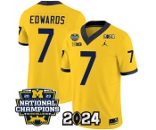 Men's Michigan Wolverines #7 Donovan Edwards Yellow 2024 F.U.S.E. With 2023 National Champions Patch Stitched Jersey