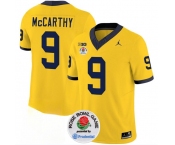 Men's Michigan Wolverines #9 J.J. McCarthy 2023 F.U.S.E. Yellow Rose Bowl Patch Stitched Jersey