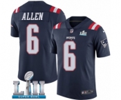 Men's Nike New England Patriots #6 Ryan Allen Limited Navy Blue Rush Vapor Untouchable Super Bowl LII NFL Jersey