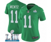 Women's Nike Philadelphia Eagles #11 Carson Wentz Limited Green Rush Vapor Untouchable Super Bowl LII NFL Jersey