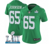 Women's Nike Philadelphia Eagles #65 Lane Johnson Limited Green Rush Vapor Untouchable Super Bowl LII NFL Jersey