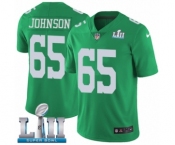 Youth Nike Philadelphia Eagles #65 Lane Johnson Limited Green Rush Vapor Untouchable Super Bowl LII NFL Jersey
