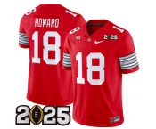 Men's Ohio State Buckeyes #18 Will Howard Red 2025 CFP Final Patch F.U.S.E. Vapor Limited Stitched Football Jersey