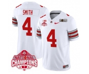 Men's Ohio State Buckeyes #4 Jeremiah Smith White 2025 CFP Final With National Champions Patch F.U.S.E. Vapor Limited Stitched Football Jersey