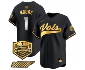 Men's Tennessee Volunteers #1 Christian Moore Black Gold 2024 Champions Vapor Limited Stitched Jersey