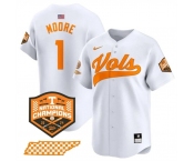 Men's Tennessee Volunteers #1 Christian Moore White 2024 Champions Vapor Limited Stitched Jersey