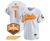 Men's Tennessee Volunteers #1 Christian Moore White Pinstripe 2024 Champions Vapor Limited Stitched Jersey
