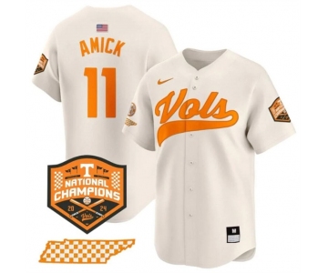 Men's Tennessee Volunteers #11 Billy Amick Cream 2024 Champions Vapor Limited Stitched Jersey
