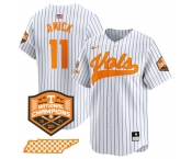 Men's Tennessee Volunteers #11 Billy Amick White Pinstripe 2024 Champions Vapor Limited Stitched Jersey