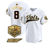 Men's Tennessee Volunteers #8 Dylan Dreiling White Gold 2024 Champions Vapor Limited Baseball Stitched Jersey