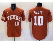 Men's Texas Longhorns #10 Mia Scott Orange 2025 Softball National Champions & SEC Patch Stitched Jersey
