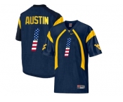 2016 US Flag Fashion West Virginia Mountaineers Tavon Austin #1 College Football Mesh Jersey - Navy Blue