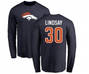 NFL Nike Denver Broncos #30 Phillip Lindsay Navy Blue Name & Number Logo Long Sleeve T-Shirt
