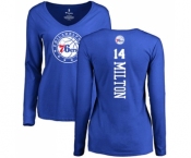 NBA Women's Nike Philadelphia 76ers #14 Shake Milton Royal Blue Backer Long Sleeve T-Shirt