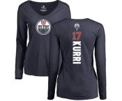NHL Women Adidas Edmonton Oilers #17 Jari Kurri Navy Blue Backer Slim Fit Long Sleeve T-Shirt