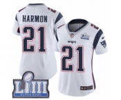 Women's Nike New England Patriots #21 Duron Harmon White Vapor Untouchable Limited Player Super Bowl LIII Bound NFL Jersey