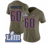 Women's Nike New England Patriots #60 David Andrews Limited Olive 2017 Salute to Service Super Bowl LIII Bound NFL Jersey