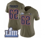 Women's Nike New England Patriots #62 Joe Thuney Limited Olive 2017 Salute to Service Super Bowl LIII Bound NFL Jersey