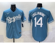 Men's Kansas City Royals #14 Jac Caglianone Light Blue Cool Base Stitched Baseball Jersey
