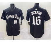 Men's Kansas City Royals #16 Bo Jackson Black 'Gothic Crown Edition' Vapor Premier Limited Stitched Baseball Jersey