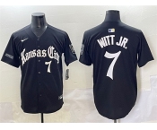 Men's Kansas City Royals #7 Bobby Witt Jr. Black 'Gothic Crown Edition' Vapor Premier Limited Stitched Baseball Jersey