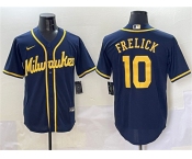 Men's Milwaukee Brewers #10 Sal Frelick Navy Cool Base Stitched Jersey