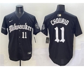 Men's Milwaukee Brewers #11 Jackson Chourio Black 'Gothic 414 Shadows Edition' Vapor Premier Limited Stitched Jersey