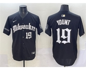 Men's Milwaukee Brewers #19 Robin Yount Black 'Gothic 414 Shadows Edition' Vapor Premier Limited Stitched Jersey