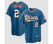 Men's Milwaukee Brewers #2 Brice Turang Mineral Blue 2026 City Connect Stadium Stitched Stitched Baseball Jersey
