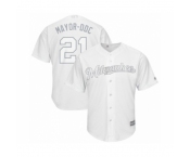 Men's Milwaukee Brewers #21 Travis Shaw Mayor-DDC Authentic White 2019 Players Weekend Baseball Jersey