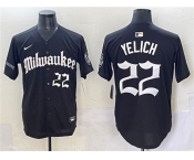 Men's Milwaukee Brewers #22 Christian Yelich Black 'Gothic 414 Shadows Edition' Vapor Premier Limited Stitched Jersey