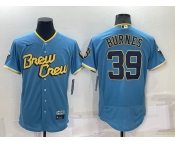 Men's Milwaukee Brewers #39 Corbin Burnes Blue 2022 City Connect Flex Base Stitched Jersey