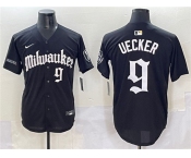 Men's Milwaukee Brewers #9 Bob Uecker Black 'Gothic 414 Shadows Edition' Vapor Premier Limited Stitched Jersey